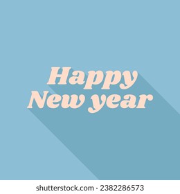 Texto de saludo de Año Nuevo. Icono de seda crudo con una sombra muy larga en el fondo azul cielo oscuro. Ilustración.