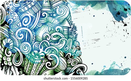 New Year hand drawn doodle banner. Cartoon detailed flyer. Holiday background with objects and symbols. Monochrome vector design elements illustration