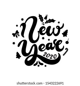 New Year. Hand drawn lettering. Best for Christmas / New Year greeting cards, invitation templates, posters, banners. Vector illustration