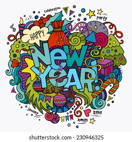 New year hand lettering and doodles elements background. Vector illustration