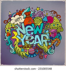 New year hand lettering and doodles elements background. Vector illustration