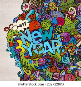 New year hand lettering and doodles elements background. Vector illustration