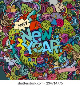 New year hand lettering and doodles elements background. Vector illustration