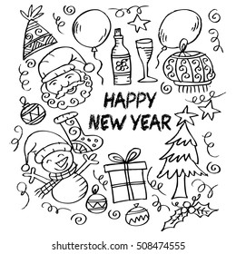 New year hand lettering and doodles elements background.