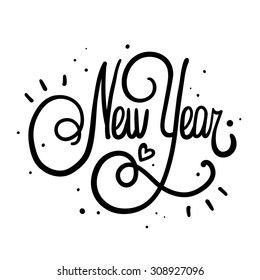 New Year hand lettering on white background. Vector illustration.