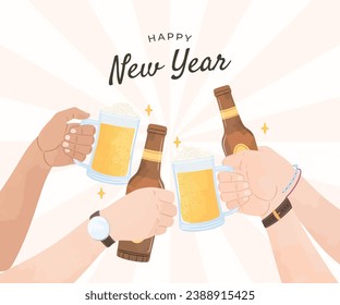 New Year Hand Toast Illustration