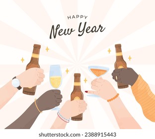 New Year Hand Toast Illustration
