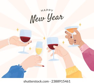 New Year Hand Toast Illustration