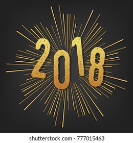 New Year. Happy New Year 2018 hand lettering with gold shiny texture. Hand drawn logo for New Year card, poster, design etc