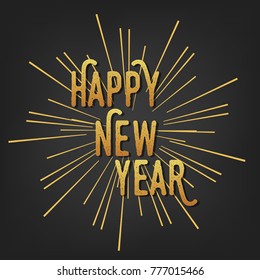 New Year. Happy New Year 2018 hand lettering with gold shiny texture. Hand drawn logo for New Year card, poster, design etc