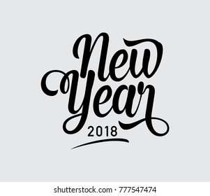 New Year. Happy New Year 2018 hand lettering with black and white. Hand drawn logo for New Year card, poster, vector art