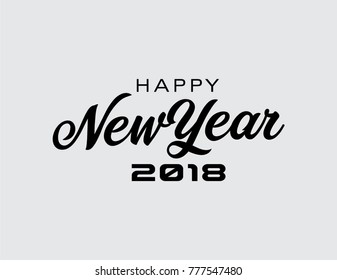 New Year. Happy New Year 2018 hand lettering with black. Hand drawn logo for New Year card, poster, vector art