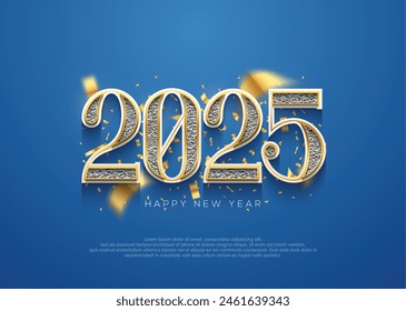 New year. Happy New Year 2025 with a luxurious design and a sprinkling of shiny and blurry ornaments. Vector premium design for New year 2025 celebration.