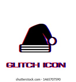 New Year hat icon flat. Simple pictogram - Glitch effect. Vector illustration symbol