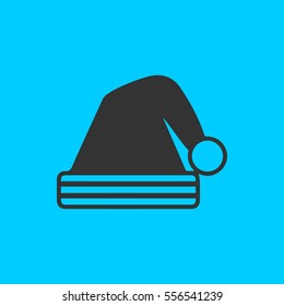 New Year hat icon flat. Simple vector black pictogram on blue background