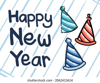New year hat party doodle cartoon vector illustration