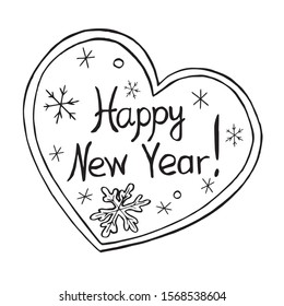 New year, heart, snowflakes, monochrome, black and white picture. For design, postcards, patterns.