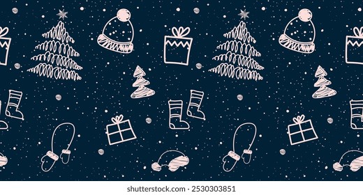 Nuevo año HO HO HO.Lindas Navidades garabatos sin patrón-ideal para textiles, Anuncios, Fondos de pantalla, tarjetas-diseño de superficie de Vector.Festiva fondo azul.X-mas invierno