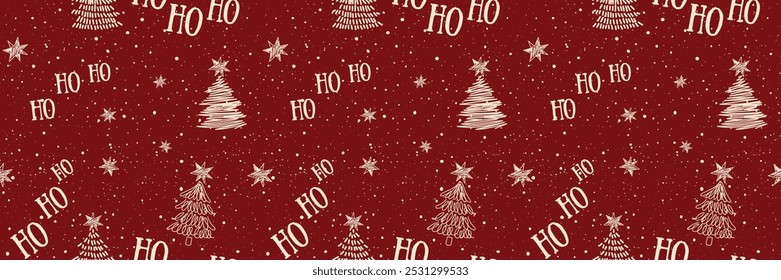 Año Nuevo HO HO HO.Lindas Navidades garabatos sin patrón-ideal para textiles, Anuncios, Fondos de pantalla, tarjetas-diseño de superficie de Vector.Festiva Fondo verde.X-mas invierno