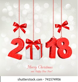 New Year Holiday background with a 2018 and a gift box. Vector.