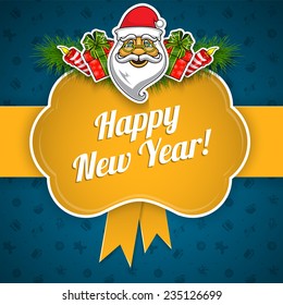 New year holiday background. Presents and decorations on bright backdrop. Greeting card template. Eps 10 vector illustration.