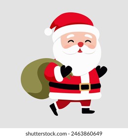 New Year Holiday character Santa Claus, a sack of gifts in the winter season. Christmas design element. Vector illustration, isolated