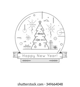 New Year holiday concept vector illustration in line style for greeting card, flyer and invitations.