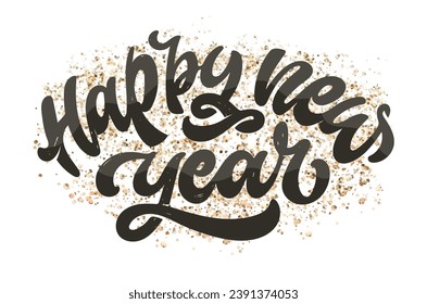 New year holiday greeting card. Merry Christmas and happy new year - cute postcard. Lettering label for poster, banner, web, sale, t-shirt design. 2024
