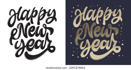 New year holiday greeting card. Merry Christmas and happy new year - cute postcard. Lettering label for poster, banner, web, sale, t-shirt design. 2024