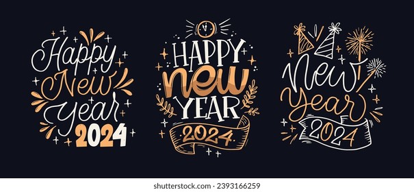 New year holiday greeting card. Merry Christmas and happy new year - cute postcard. Lettering label for poster, banner, web, sale, t-shirt design. 2024