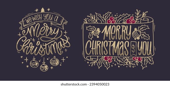 New year holiday greeting card. Merry Christmas and happy new year - cute postcard. Lettering label for poster, banner, web, sale, t-shirt design. 2024