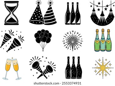 Conjunto de feriados de ano novo de ícones da Web em estilo de linha. Ícones Feliz Natal e Feliz Ano Novo para web e aplicativo móvel. Inverno, Natal, celebração, festa, aniversário, evento, Papai Noel, árvore, neve. Traçado editável.