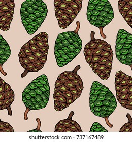 New year holiday vector, Christmas tree green branches,pine cone in seamless pattern background. Fir,spruce design element for backdrop,wallpaper,wrap.