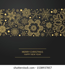 New Year holidays greeting card. Christmas holiday invitation. Ornament with snowflakes.