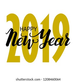 New Year holidays Happy New Year greetings hand drawn lettering. Vector calligraphic inscription on a white background. Could be used for banners, greeting cards, gifts etc.
