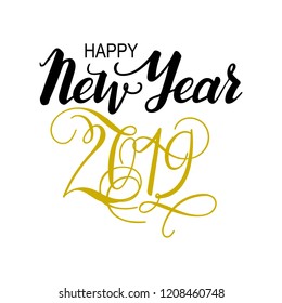 New Year holidays Happy New Year greetings hand drawn lettering. Vector calligraphic inscription on a white background. Could be used for banners, greeting cards, gifts etc.