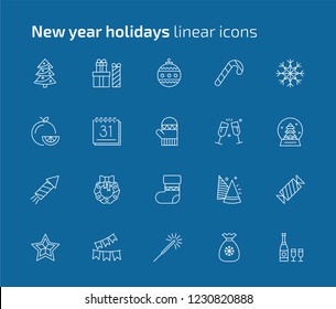 New year holidays linear icons