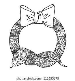 New year holidays vector hand drawn illustration with wreath for the year of the snake