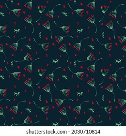 New Year with holly berries. Background of berries in a circle of snowflakes and foliage of the Christmas tree. Hand-drawn pattern for wrapping paper. Happy New Year. Vector illustration