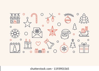 New Year horizontal vector illustration or banner with creative outline design