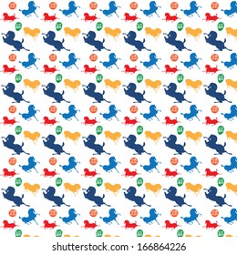 New Year of Horse Pattern with Auspicious Greetings Chinese seal. Translation: Green seal_Good fortune as one wishes and orange seal_The horse reaches the work to succeed.
