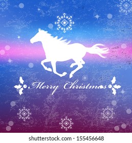 The New Year Horse.Vintage retro vector Christmas card