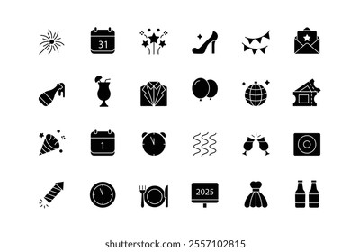 New Year icon Black silhouette style. For Mobile and Web.Vector