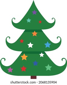 New year icon. Christmas symbol. Pine tree with color stars