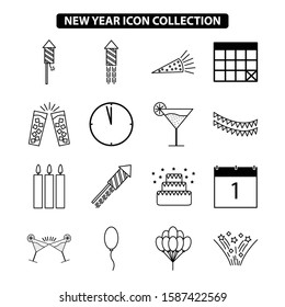 NEW YEAR ICON COLLECTION, WHICH CAN BE USED FOR WEBSITE NEEDS AND USING BLACK COLOR LARGE, WHITE BACKGROUND