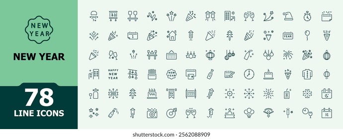 New Year icon. Contains related to firework, winter, celebration, birthday, party, new. Pixel perfect. Happy New Year icon set. Minimalist vector illustration in modern line style.
