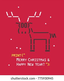 New Year icon emoticon with a deer. Text: Happy Christmas and Happy New Year!