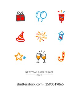 new year icon hand draw style, celebrate icon vector