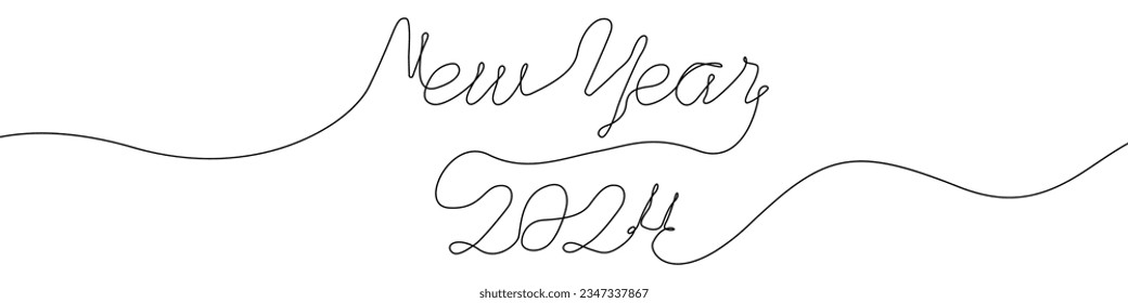 New Year icon line continuous drawing vector. One line 2024 year icon vector background. A New Year icon. Continuous outline of a New Year icon.