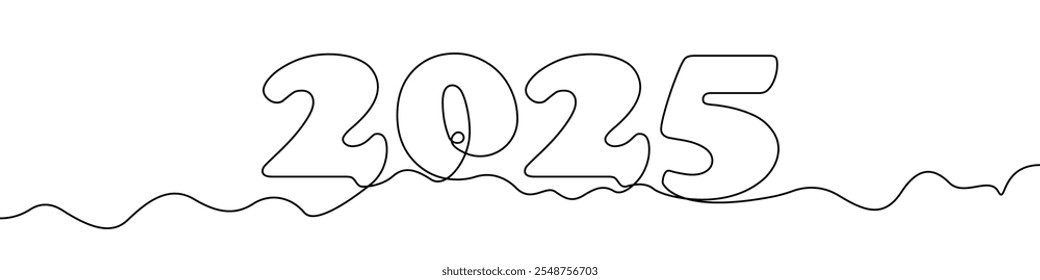 New Year icon line continuous drawing vector. One line New Year 2025 icon vector background. New Year icon. Continuous outline of a New Year.